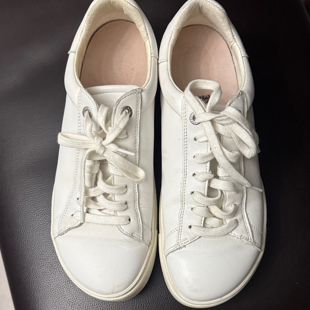 Birkenstock Women's White Lace-Up  footbed Sneakers